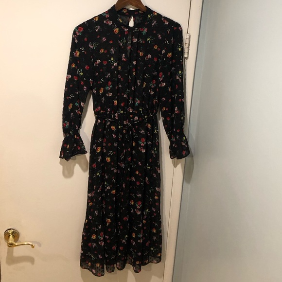 Banana Republic ClipDot Black Floral Chiffon Dress - Picture 4 of 6